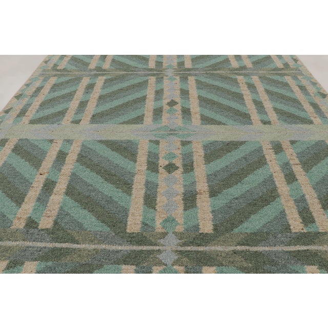 Late 20th Century Contemporary Scandinavian Style Geometric Green Wool Rug by Rug & Kilim, India For Sale - Image 5 of 10