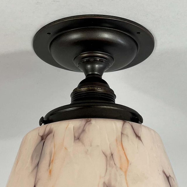 Art Deco Marbled Opaline and Brass Flush Mount, Germany, 1930s For Sale - Image 6 of 16