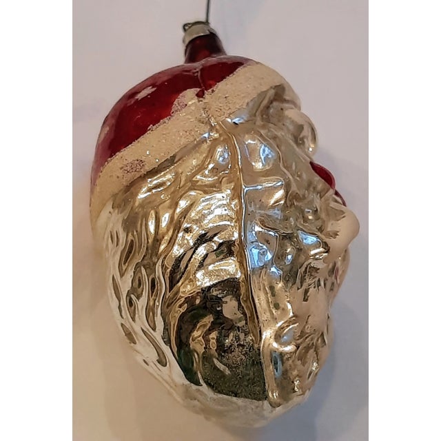 Rustic European Antique Mercury Glass Santa Christmas Ornament St Nick For Sale - Image 3 of 6