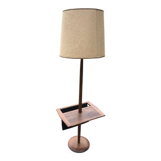 Laurel Mid-Century Modern Walnut Floor Lamp with Sued Magazine Rack For Sale