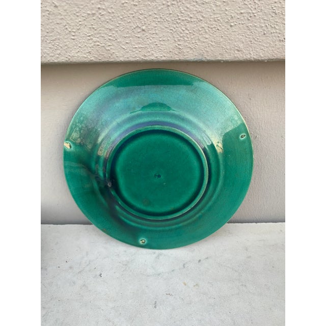 Rustic Green Majolica Leaves Plate, Circa 1890 For Sale - Image 3 of 4