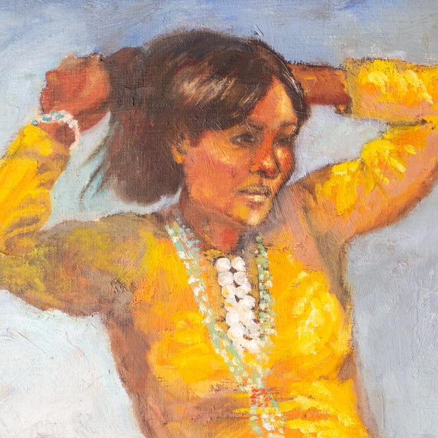 Figure Painting of a Girl in Yellow on a Soutwestern Mesa Landscape For Sale - Image 11 of 14