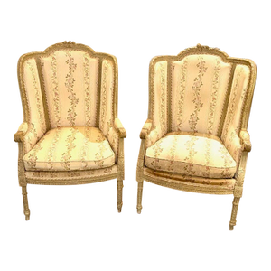 Pair of 19th Century French Carved and Painted Louis XVI Bergeres