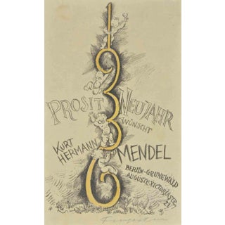 Michel Fingesten, Ex Libris Kurt Hermann Mendel, Woodcut, 1936 For Sale