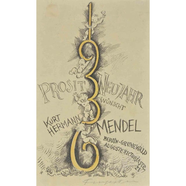 Michel Fingesten, Ex Libris Kurt Hermann Mendel, Woodcut, 1936 For Sale