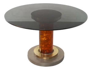Honey Color Chromed Steel and Acrylic Glass Dining Table, 1970s