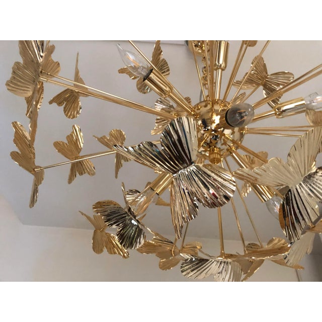 Butterfly Italian Gold Brass Multicolors Sputnik Chandelier For Sale - Image 6 of 13
