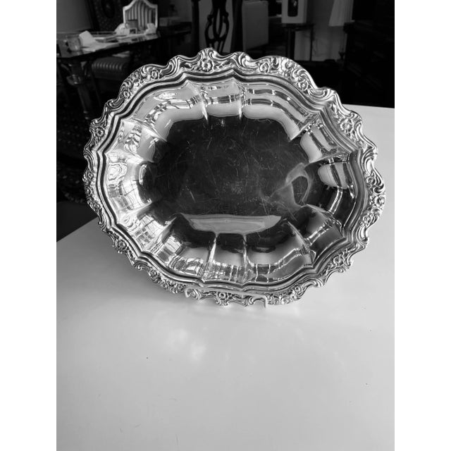 Metal Vintage Silverplate Rose Decoration Oval Serving Dish / Bowl For Sale - Image 7 of 7
