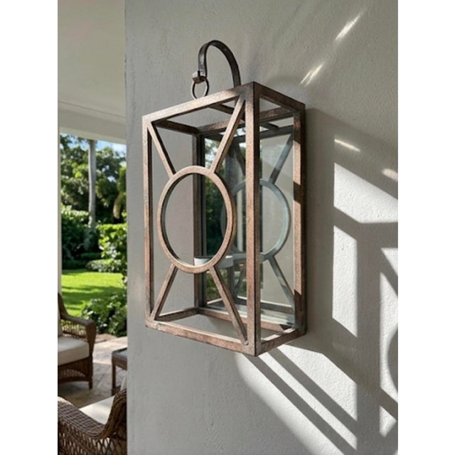 Vintage Palm Beach Regency Patinated Metal & Mirrored Geometric Candle Sconce For Sale - Image 12 of 12