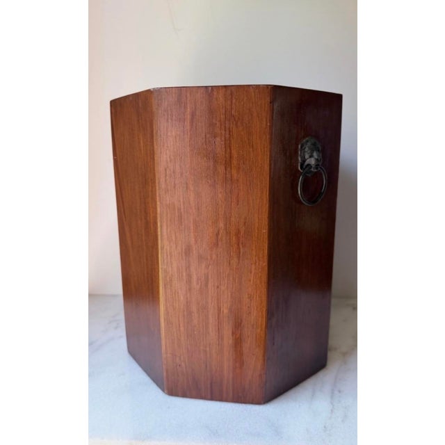 Vintage Wood Trash Can Wastebasket Umbrella Stand Lion Head Decor…. For Sale In Greensboro - Image 6 of 12