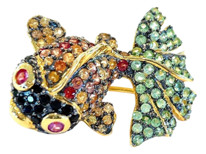Bochic "Orient" Vintage Fancy Color Sapphire Brooch Set in 18K Gold & Silver