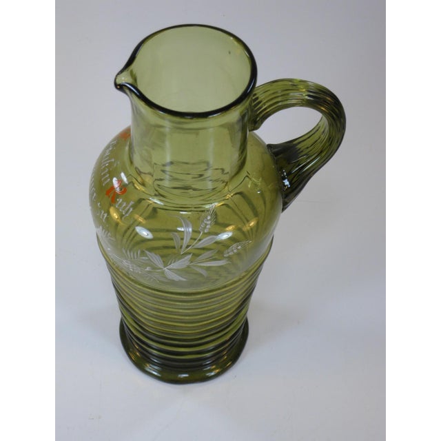 Late 19th Century German Beer / Wine Pitcher Bohemian Mouth Blown Glass, Hand Painted Enamel, Mery Gregory Style Glass For Sale - Image 4 of 15