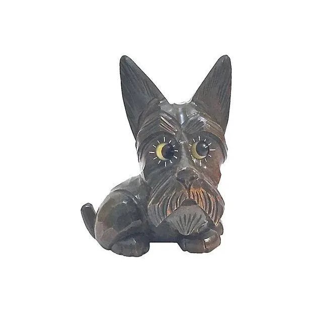 Antique German Black Forest hand-carved terrier with moving eyes as the clock mechanism. Left eye is hour and right eye is...