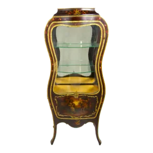 Louis XV Style Bronze Mounted Hand Painted / Decorated Curio Vitrine Cabinet