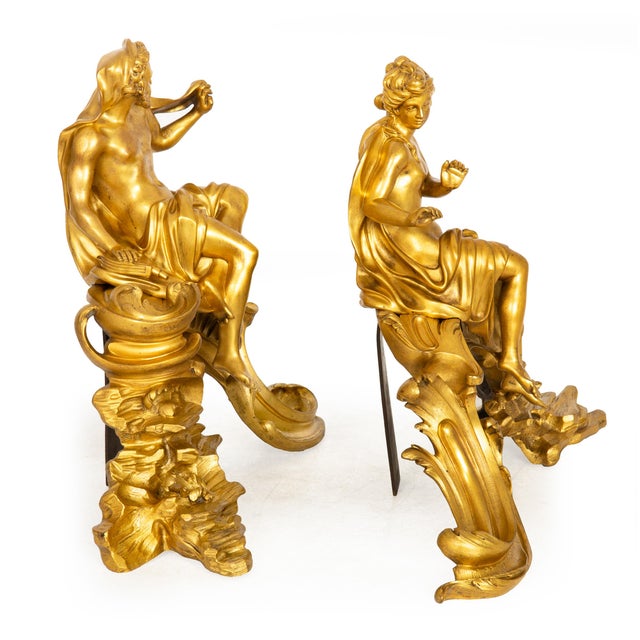 PAIR OF GILT BRONZE FIREPLACE CHENETS DEPICTING VENUS AND VULCAN Probably France, circa 4th quarter of 19th century 14...