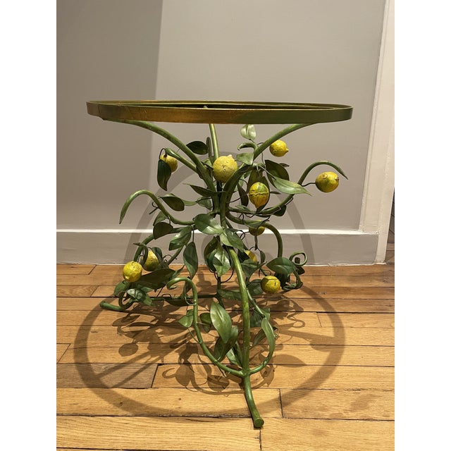 Florentine Painted Tole Lemon Tree Side Table, Italy, 1970s For Sale - Image 9 of 17