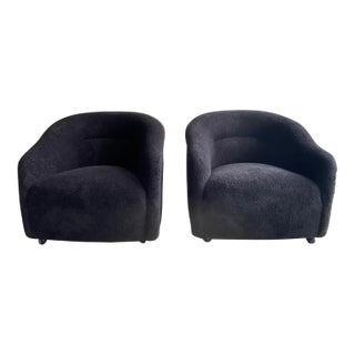 1980s Vintage Black Boucle Tub Chairs - a Pair For Sale
