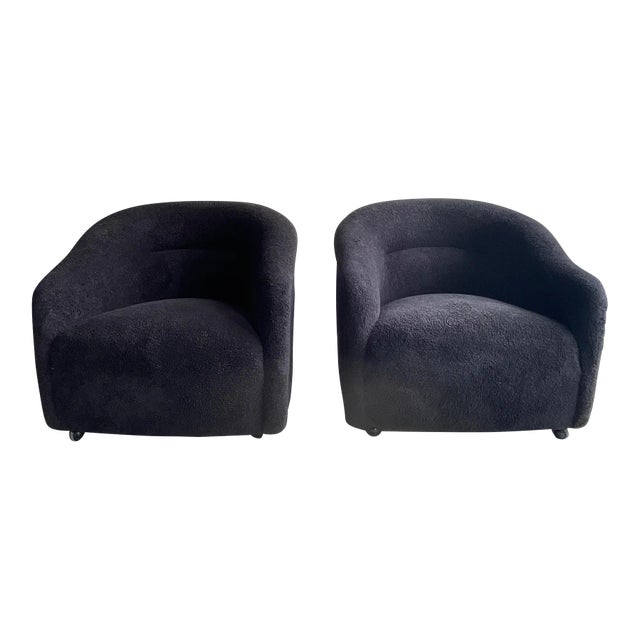 1980s Vintage Black Boucle Tub Chairs - a Pair For Sale