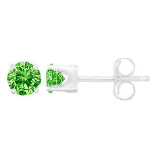 .925 Sterling Silver 1/5 Cttw Round Brilliant-Cut Green Diamond Classic 4-Prong Stud Earrings (Fancy Color-Enhanced, I2-I3 Clarity) For Sale