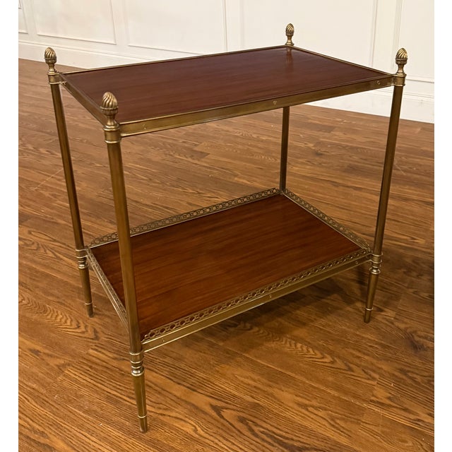 Pair of Two Tiered Brass and Wood End Tables by Leighton Hall - Showroom Samples For Sale - Image 15 of 17