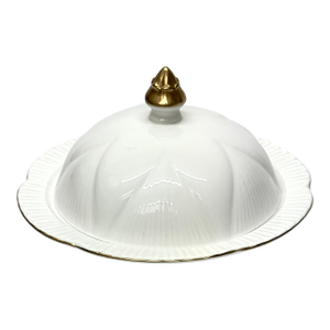 Pristine Gold-Embellished Bone China Butter Dish by Shelley England