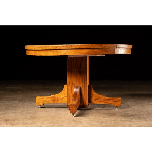 Mission Vintage Oak Mission Rolling Dining Table For Sale - Image 3 of 10