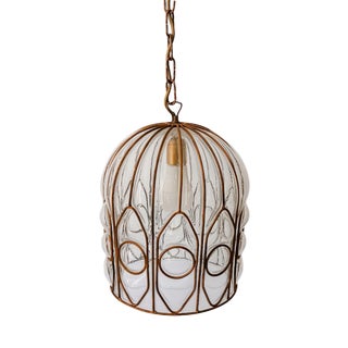 Vintage Venetian Glass and Wrought Iron Chandelier, 1940s For Sale