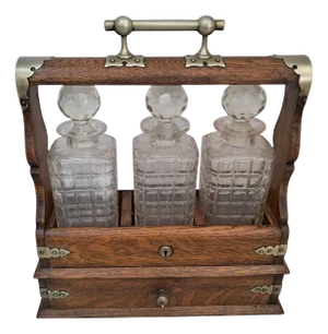 Antique Tantalus with Three Decanters, 1880, Set of 4