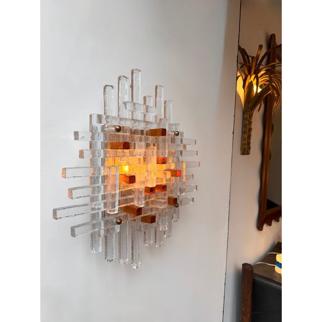 Metal Large Glass Sconce by Poliarte, Italy, 1970s For Sale - Image 7 of 12