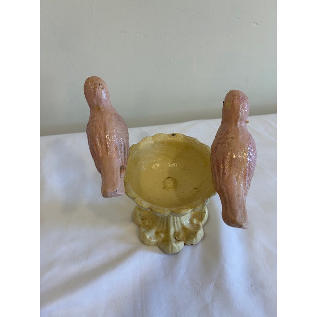 Early 20th Century Vintage Cast Iron Bird Feeder Decor With Pink Birds on Pedestal Base For Sale - Image 5 of 9