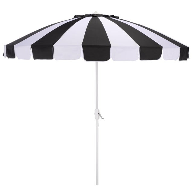 Black Buti 9 Ft Crank Umbrella, Black Cabana Stripe/White Pole For Sale - Image 8 of 8
