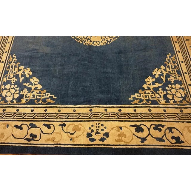 1920s Blue Navy Medallion Antique Chinese Peking Rug 8' 4" X 7' Knotted Pile Wool Carpet For Sale - Image 14 of 15