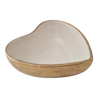 Mid Century Christian Dior Gold Ceramic Heart Ring Dish For Sale