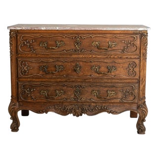 1850s French Louis XV Chest of Drawers With Marble Top For Sale