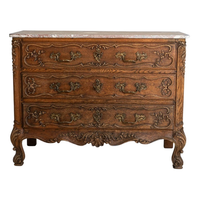 1850s French Louis XV Chest of Drawers With Marble Top For Sale