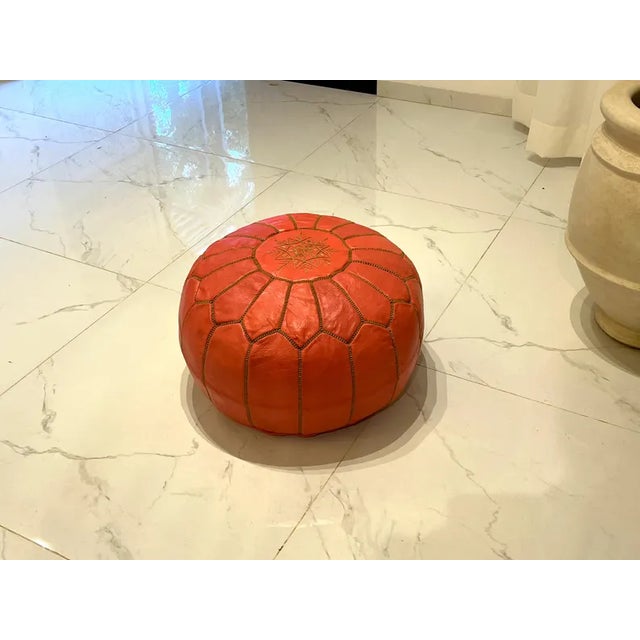 Contemporary Moroccan Leather Pouf Ottoman Cover For Sale - Image 6 of 6