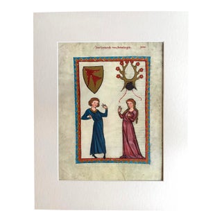 Vintage Print from Codex Manesse in 14x18 Mat: "Herr Friedrich von Stretlingen" For Sale