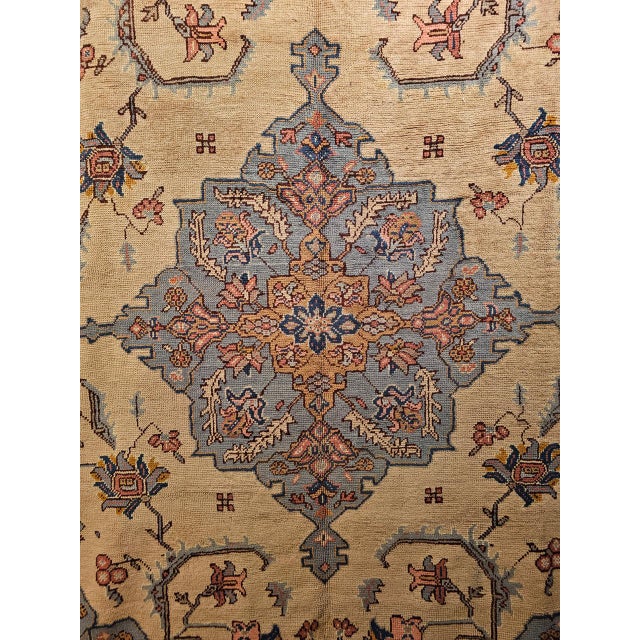 Vintage Turkish Oushak Rug, Handwoven Geometric Pattern, Ivory & Blue, 8' x 11' For Sale - Image 13 of 18