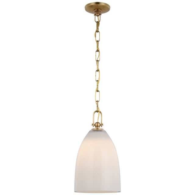 Andros Medium Pendant in Antique-Burnished Brass with White Glass Designer: Chapman & Myers Canopy: 5" Round Mounting:...