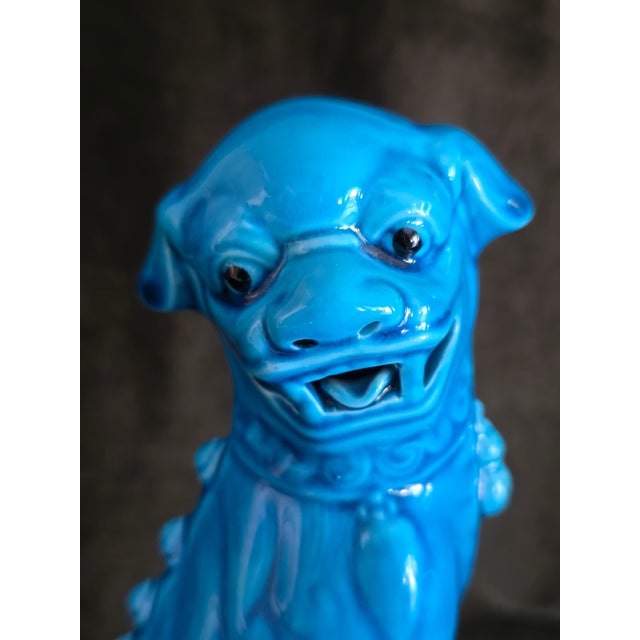 Mid-Century Vintage Turquoise Blue Foo Dogs. Matching Pair For Sale - Image 10 of 12