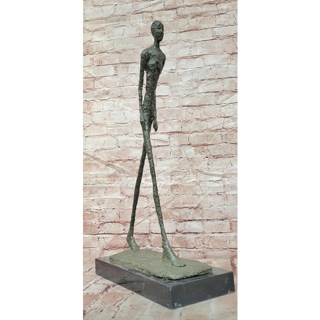 Modern Gia Style Surrealist Walking Man Figure Bronze Sculpture For Sale - Image 3 of 10