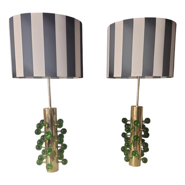 Handmade Italian Table Lamps in Brass and Murano Glass from Justfurnituress SRL, Set of 2 For Sale