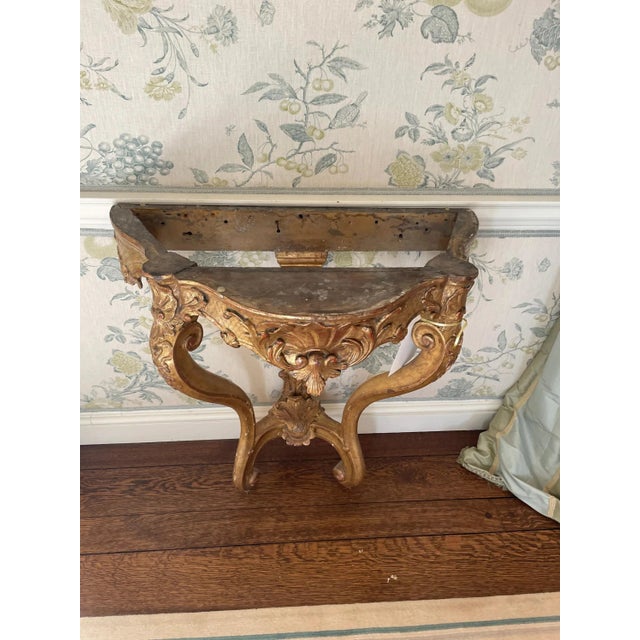 Rare 18th Century Antique Marble & Wood Demi Lune Tables- A Pair For Sale - Image 9 of 11