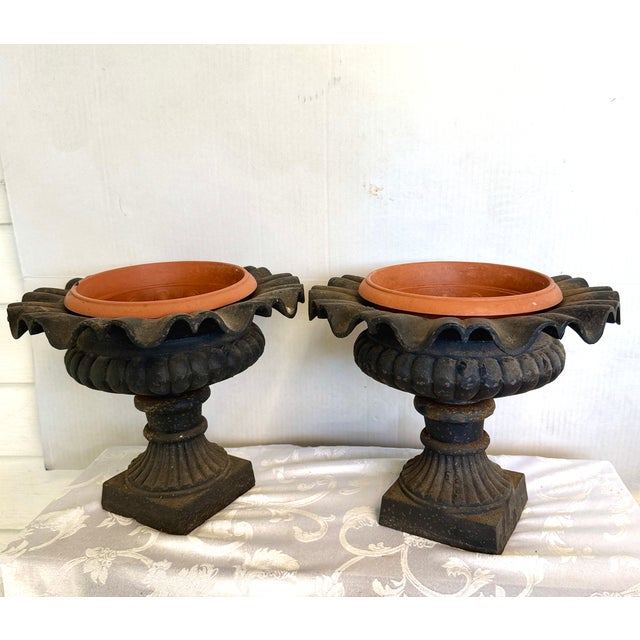 1940s 1940s Cast Iron Garden Urns Planters - A Pair For Sale - Image 5 of 6