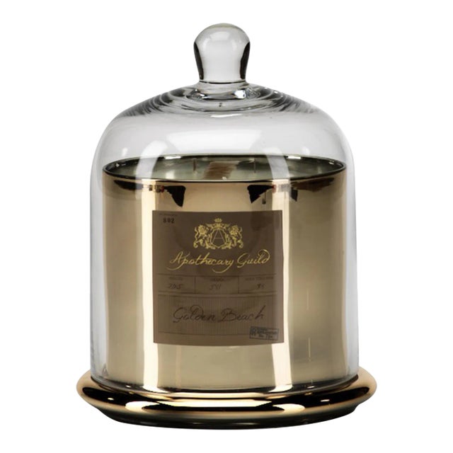 Golden Beach Scented Candle in Glass Jar with Bell Cloche, Large For Sale