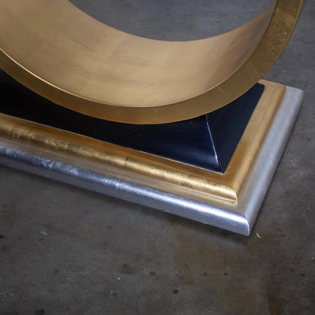 Late 20th Century Art Deco Revival to Postmodern Sofa or Console Table Geometric Gold and Silver Leaf Base For Sale - Image 15 of 18