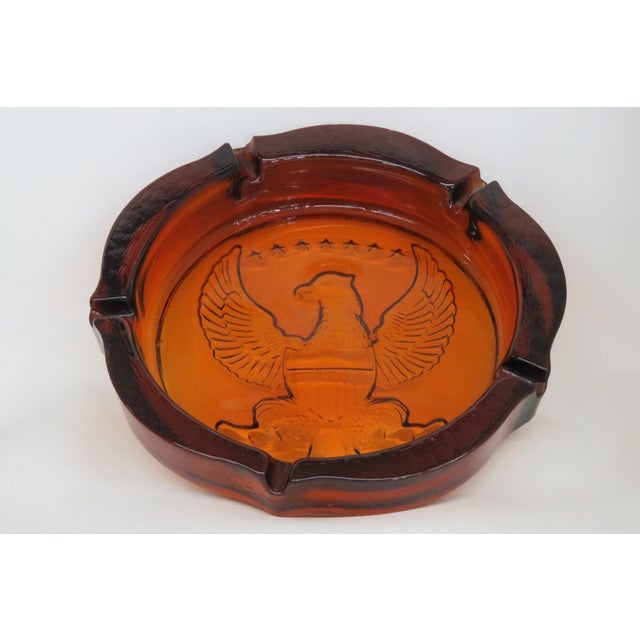 Tiara Embossed American Eagle Amber Art Glass Large Ashtray 4677b For Sale - Image 16 of 17