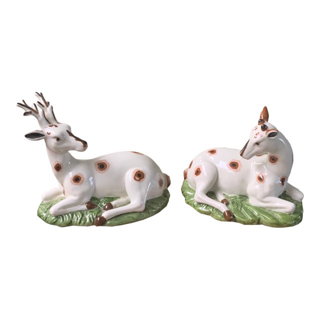1980s Pair of Porcelain Recumbent Deer For Sale