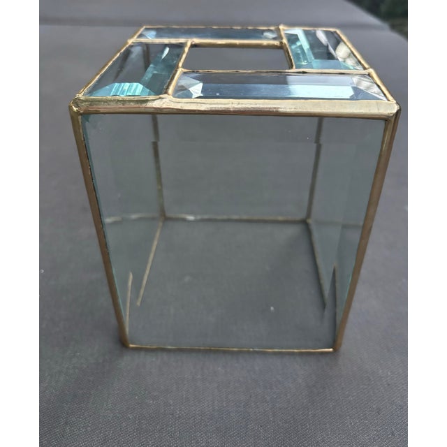 Contemporary Vintage 1980s 24k Gold Leaded Beveled Glass Tissue Box Cover For Sale - Image 3 of 10