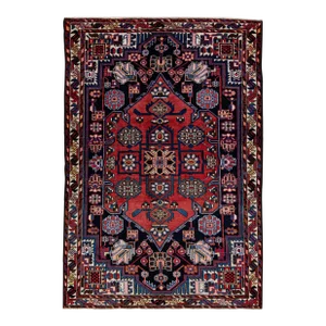 Vintage Handmade Persian Navy Blue Geometric Wool Rug 4'2" X 6'4"